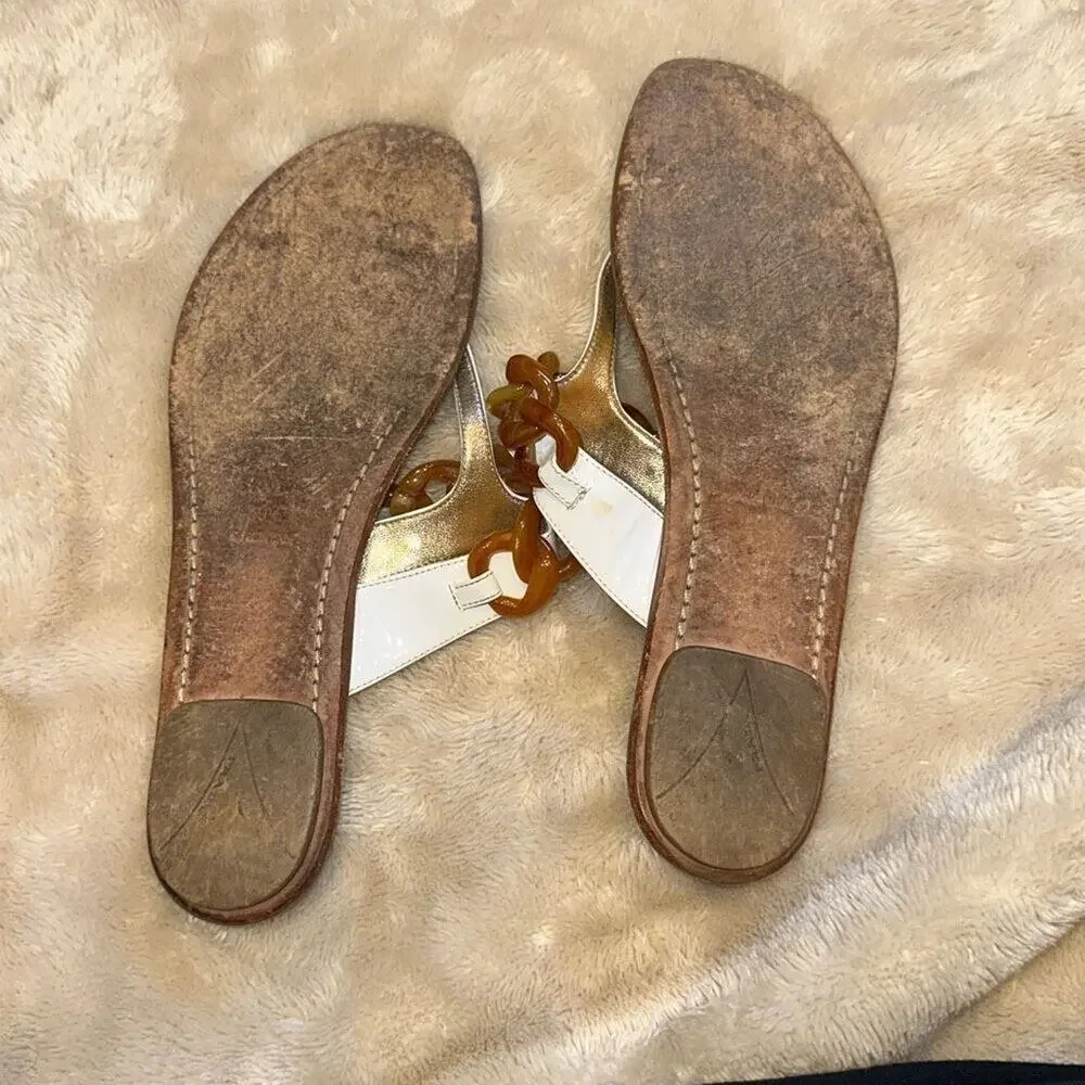 Prada white with tortoise shell chain sandals | Sz 39.5 - Picture 7 of 7